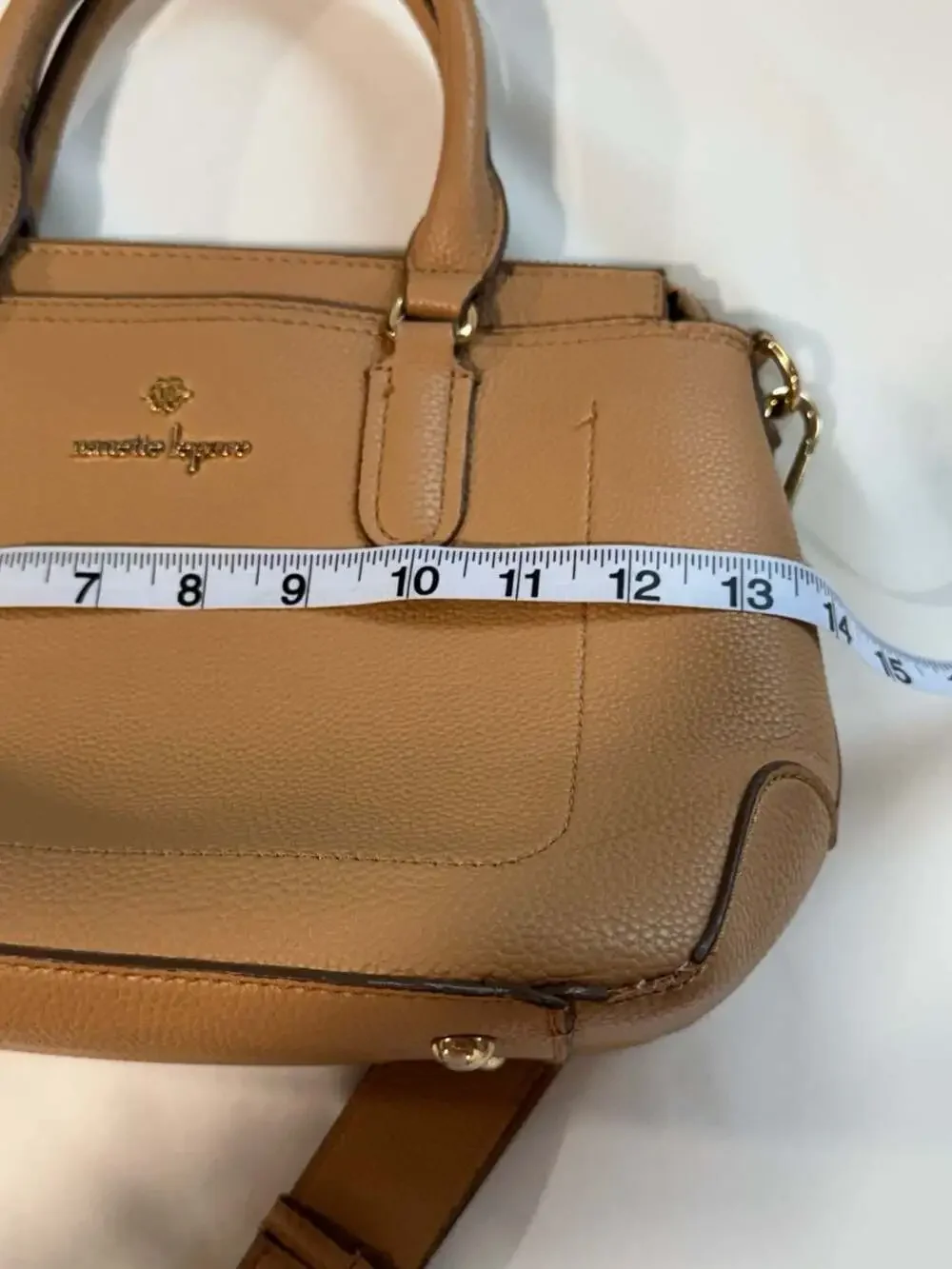 Tan Pebbled Satchel Crossbody Bag Structured Top Handle Quiet Luxury Classic